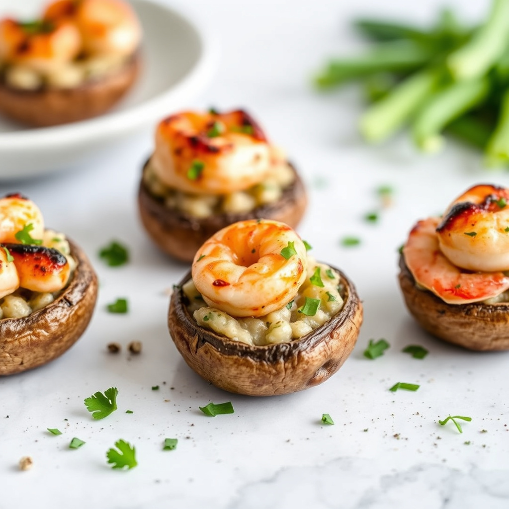 Grillet portobellosopp fylt med reker