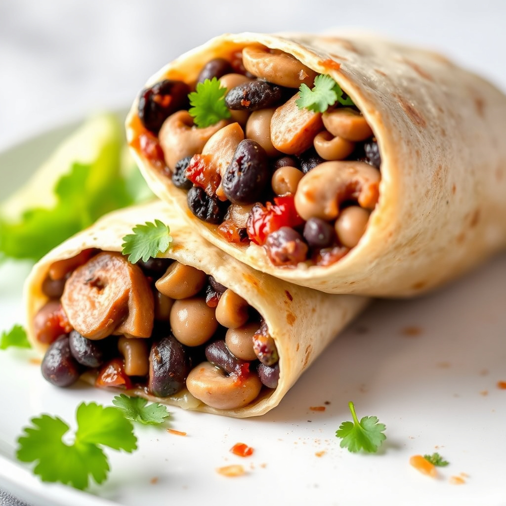 Sopp- og svartebønneburritos