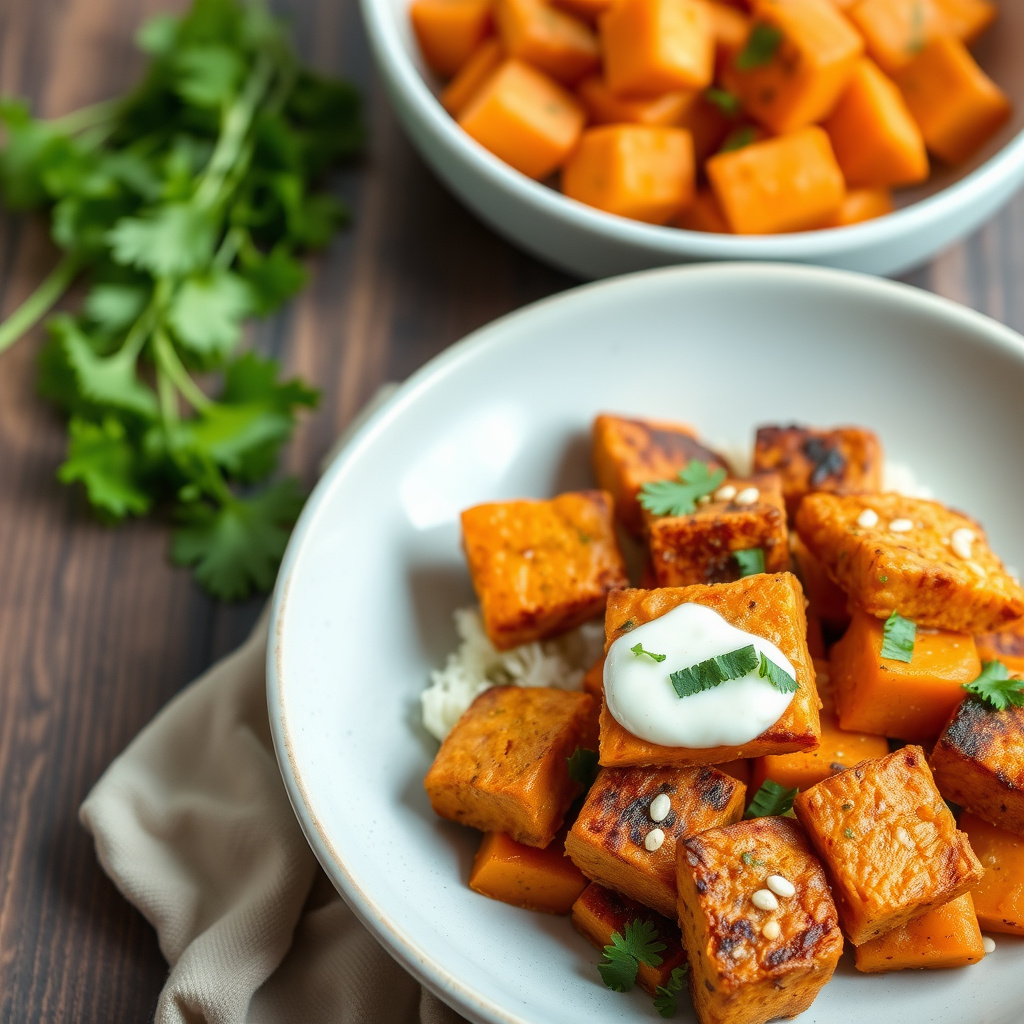 Søramerikansk stekt tofu med søtpoteter