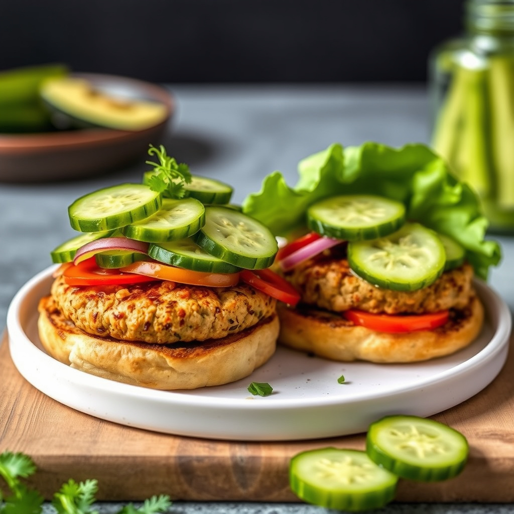 Sørøstasiatiske kalkunburgere med syltet agurk