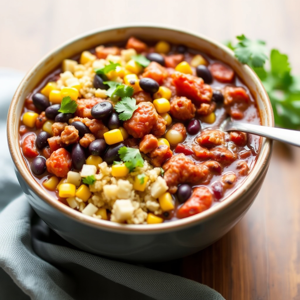 Sorte bønner, mais og kalkun chili