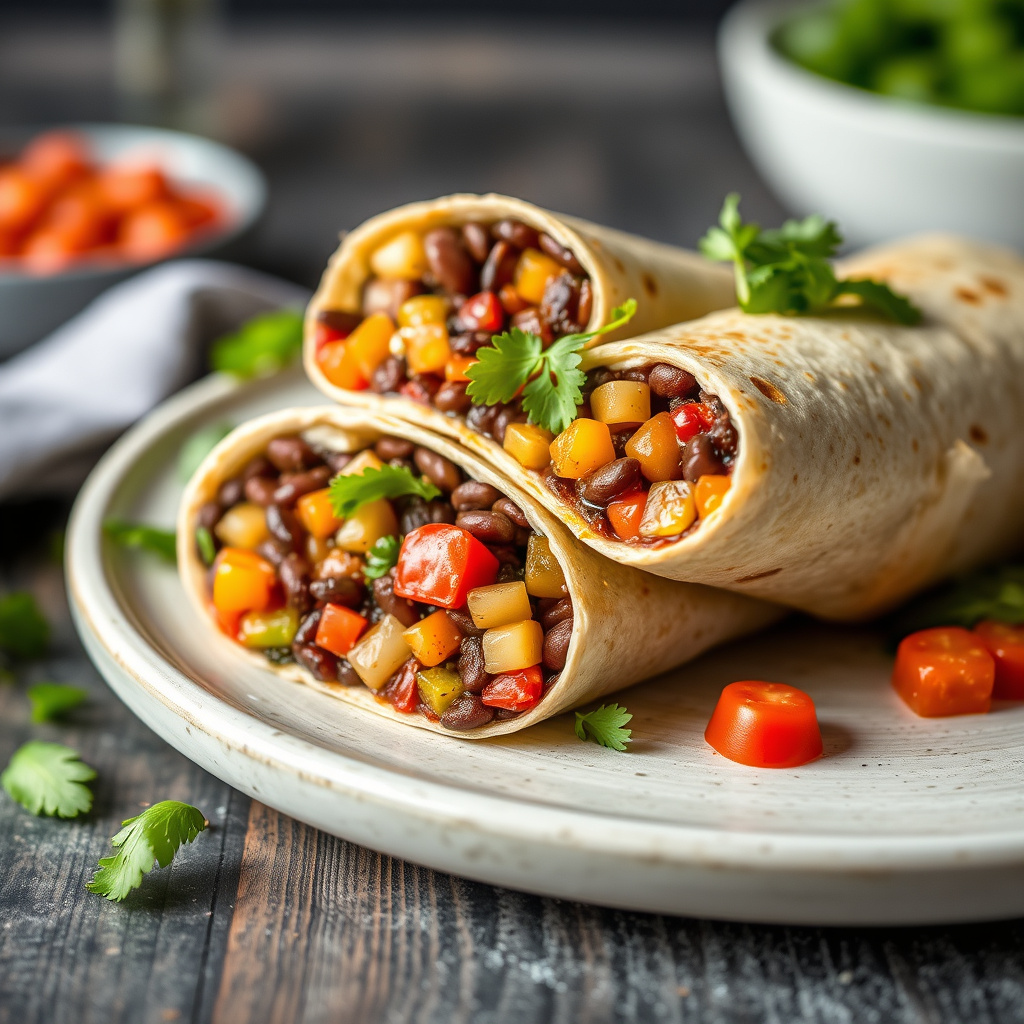 Sorte bønner og grønnsaksburritos