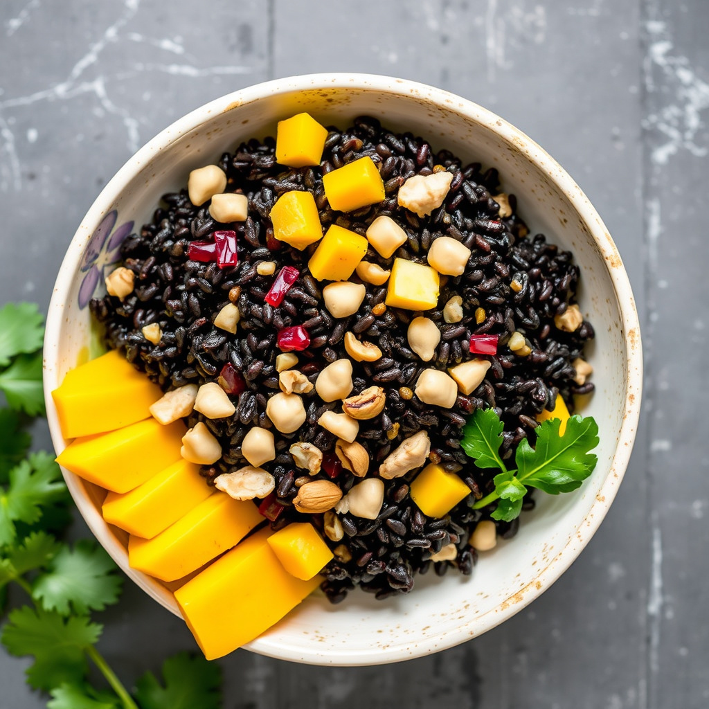 Svart rissalat med mango og peanøtter