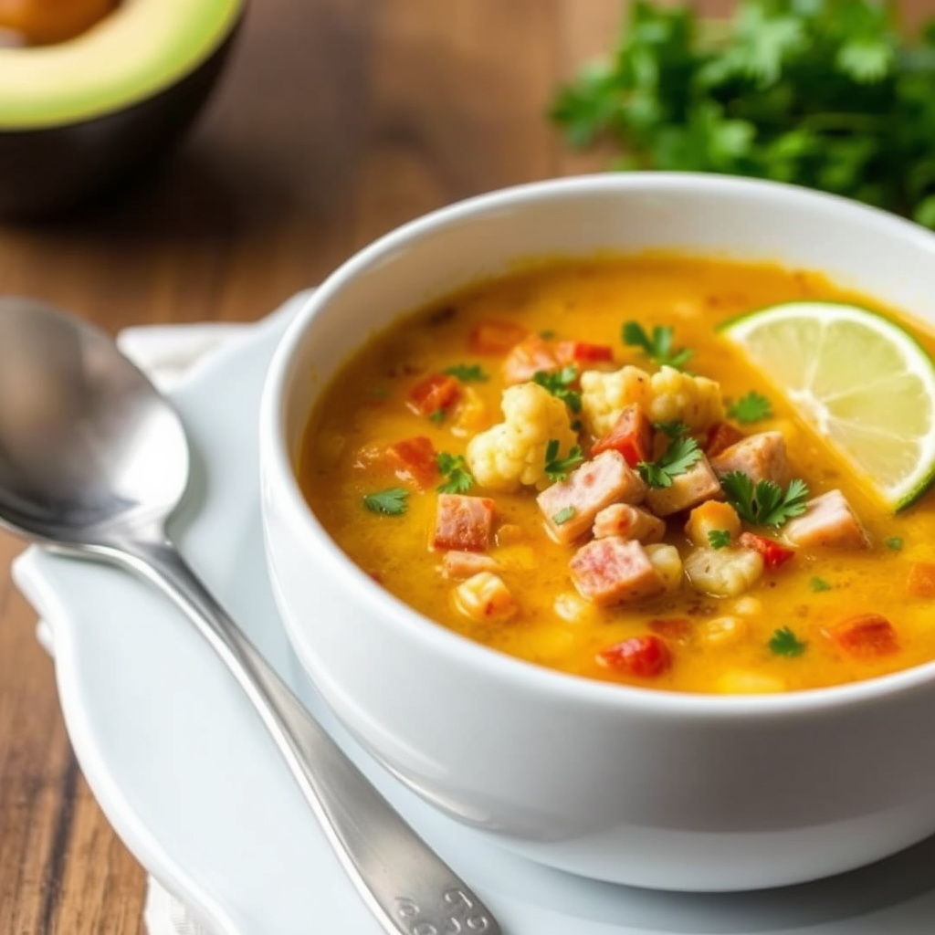 Sørvestlig blomkål- og skinkesuppe