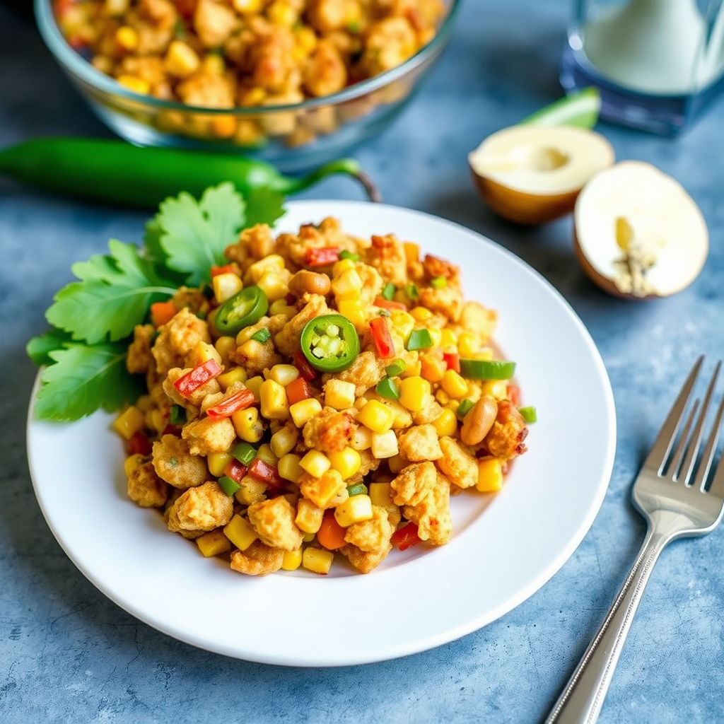Sørvestlig maisbrødsfyll med mais og grønne chili