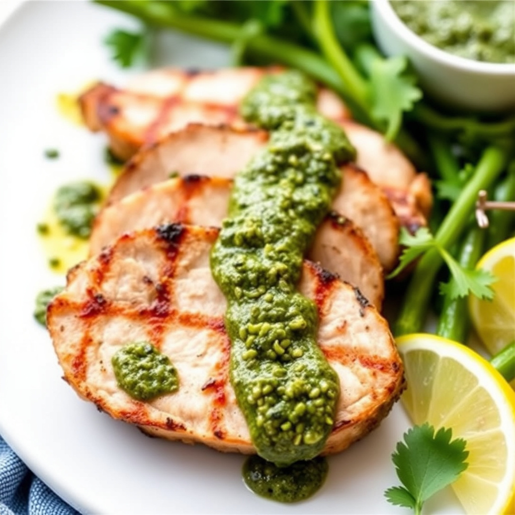 Sørvestmarinert grillet kalkunbryst med chimichurrisaus