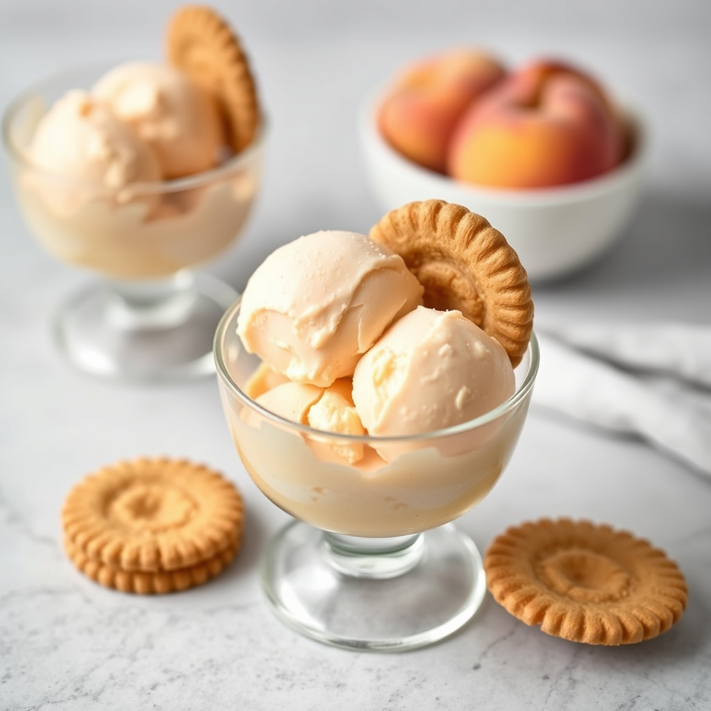 Søt fersken sorbet med sprø vaffelkaker