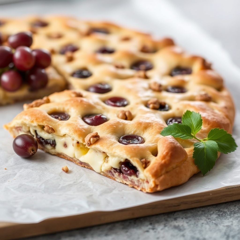 Søt focaccia med druer og valnøtter