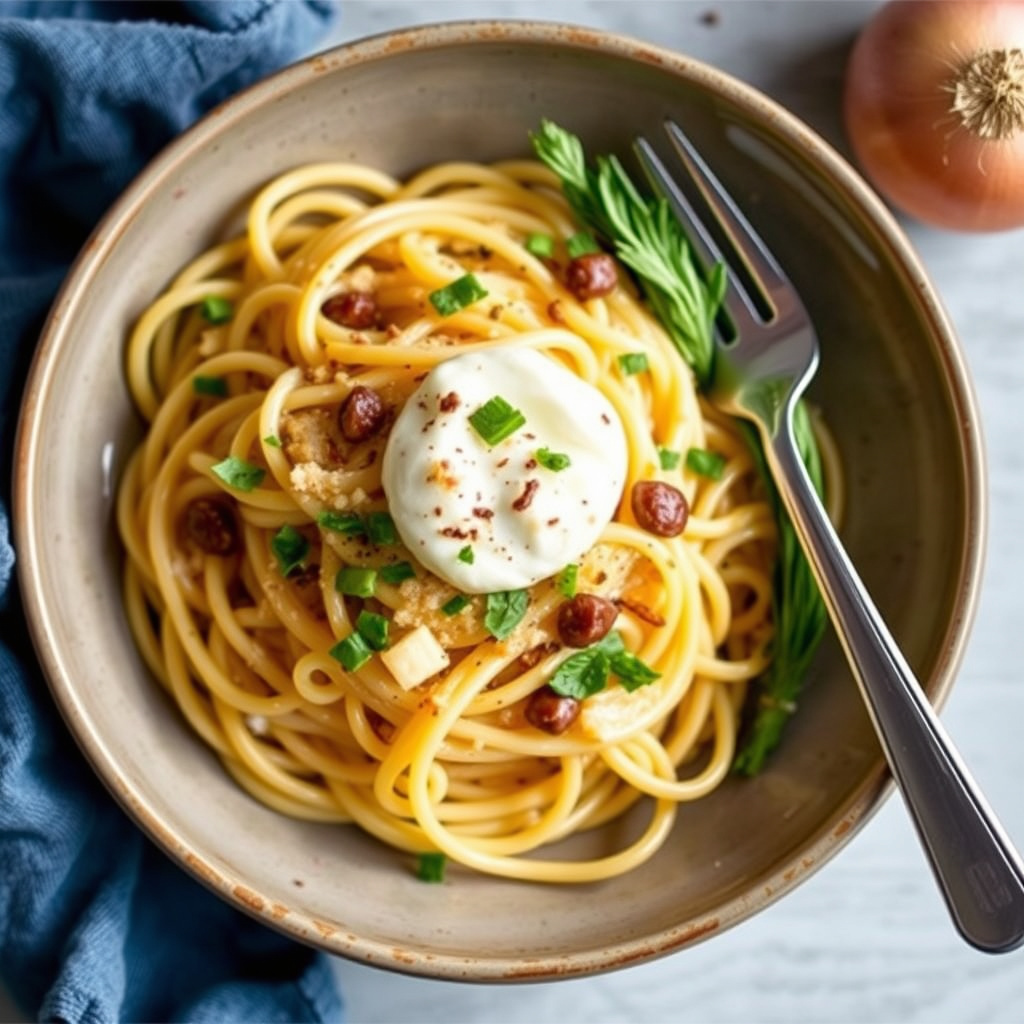 Søt løkcarbonara