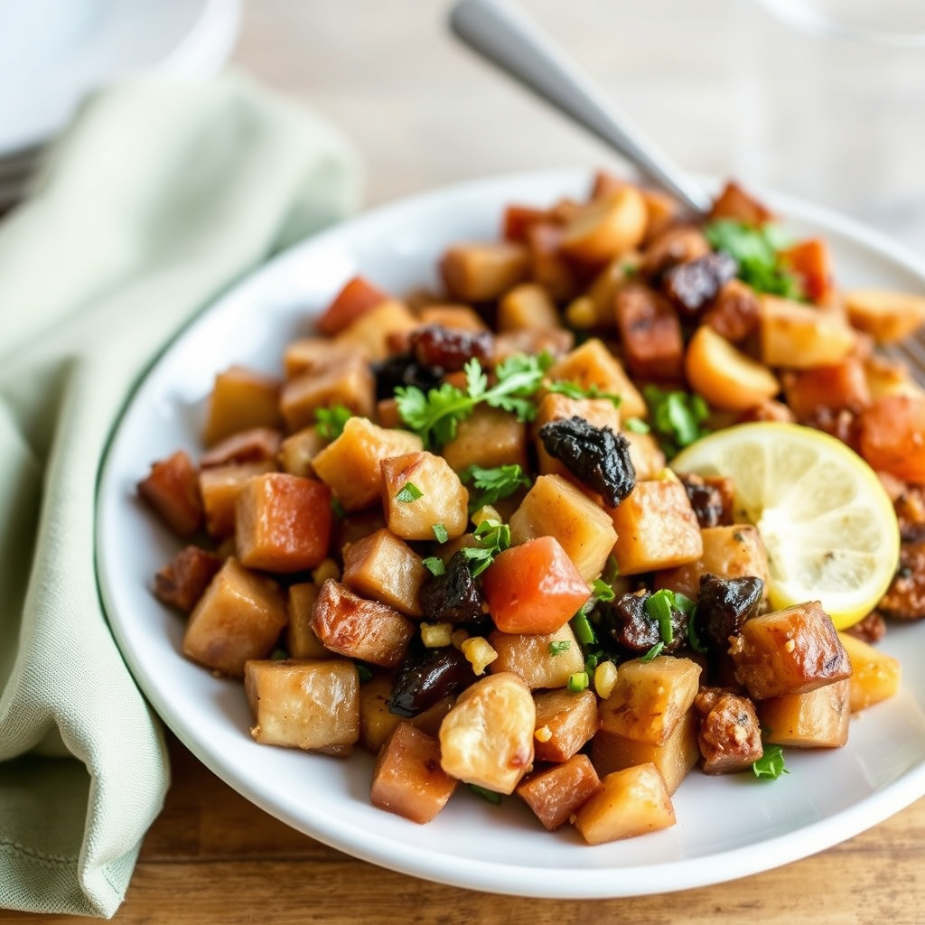 Søt og salt rotgrønnsaksfylling med eple og tranebær