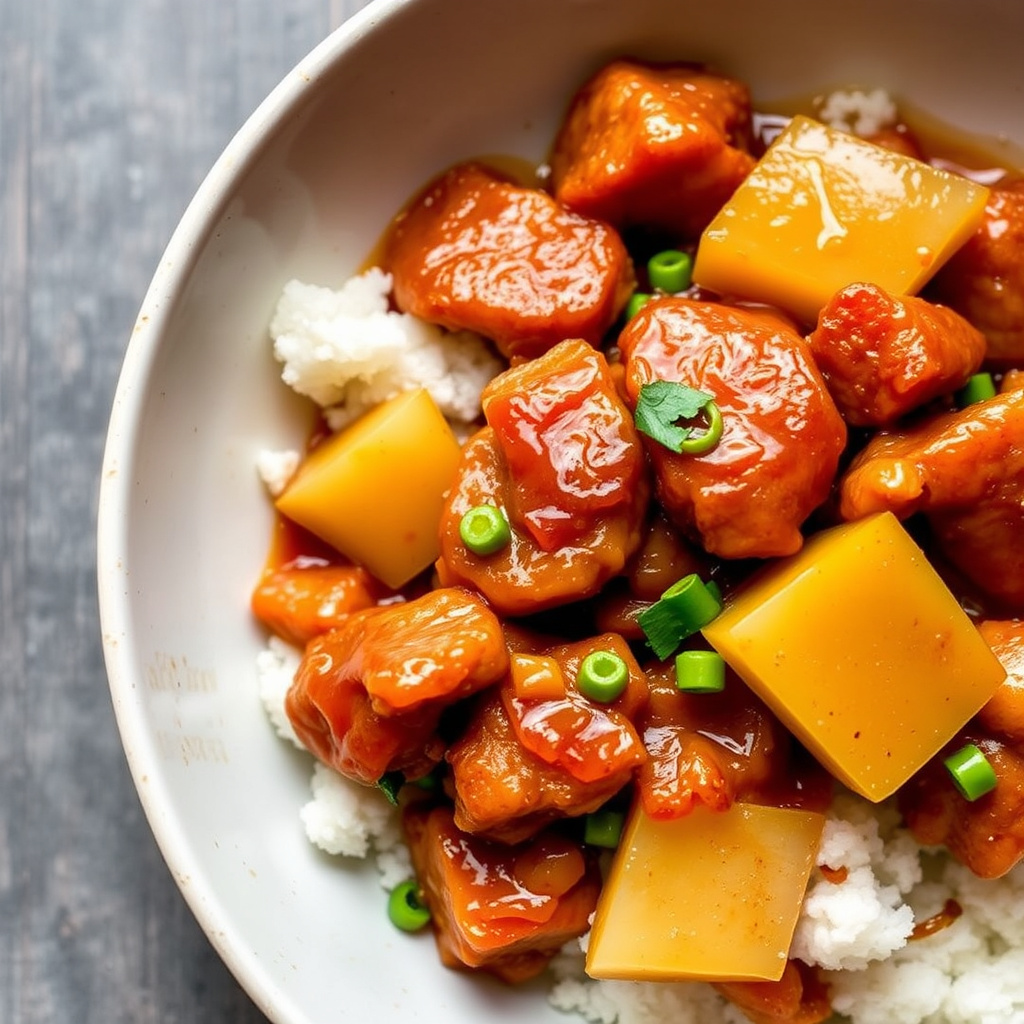 Søt og sur stekt svinekjøtt med ananas