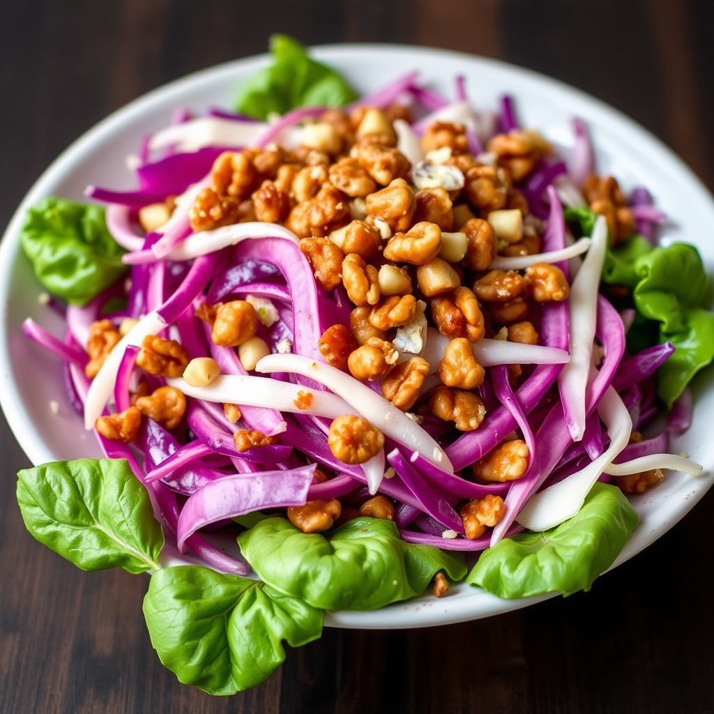 Søt og syrlig kålsalat med kandiserte valnøtter