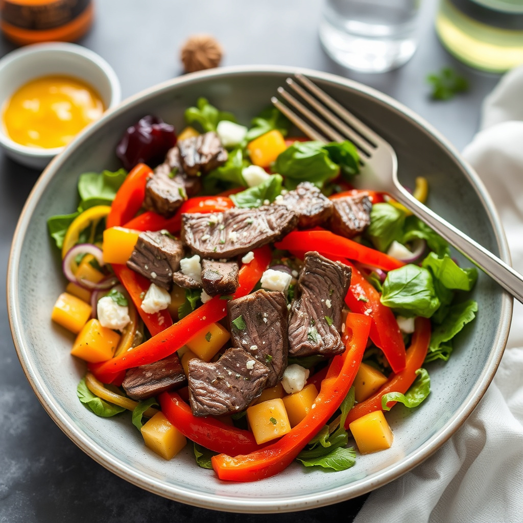Søt paprika- og biffsalat