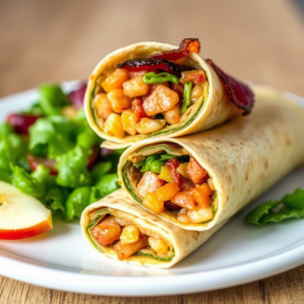 Søt plantain-wrap med røkt eplebacon
