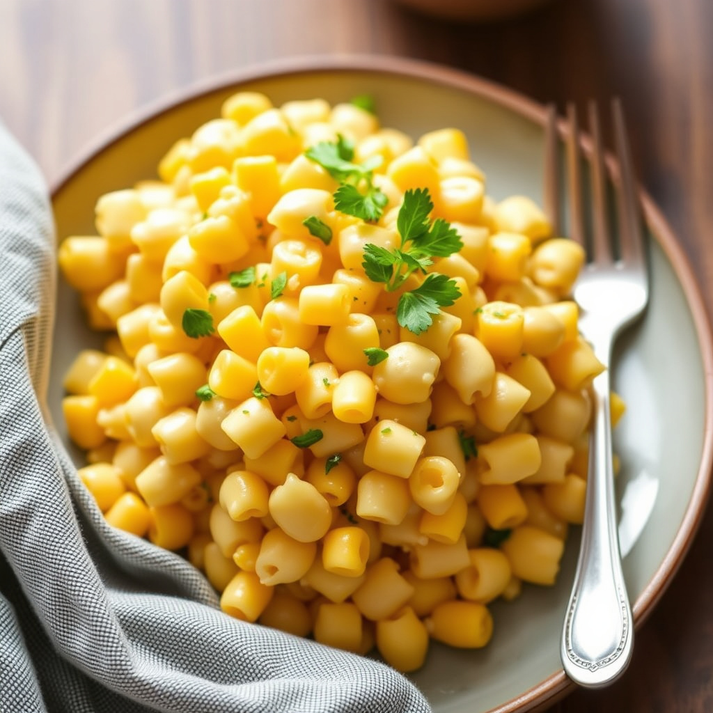 Søtmais med ost og makaroni