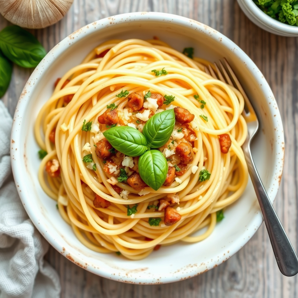 Spaghetti med hvitløk og basilikum