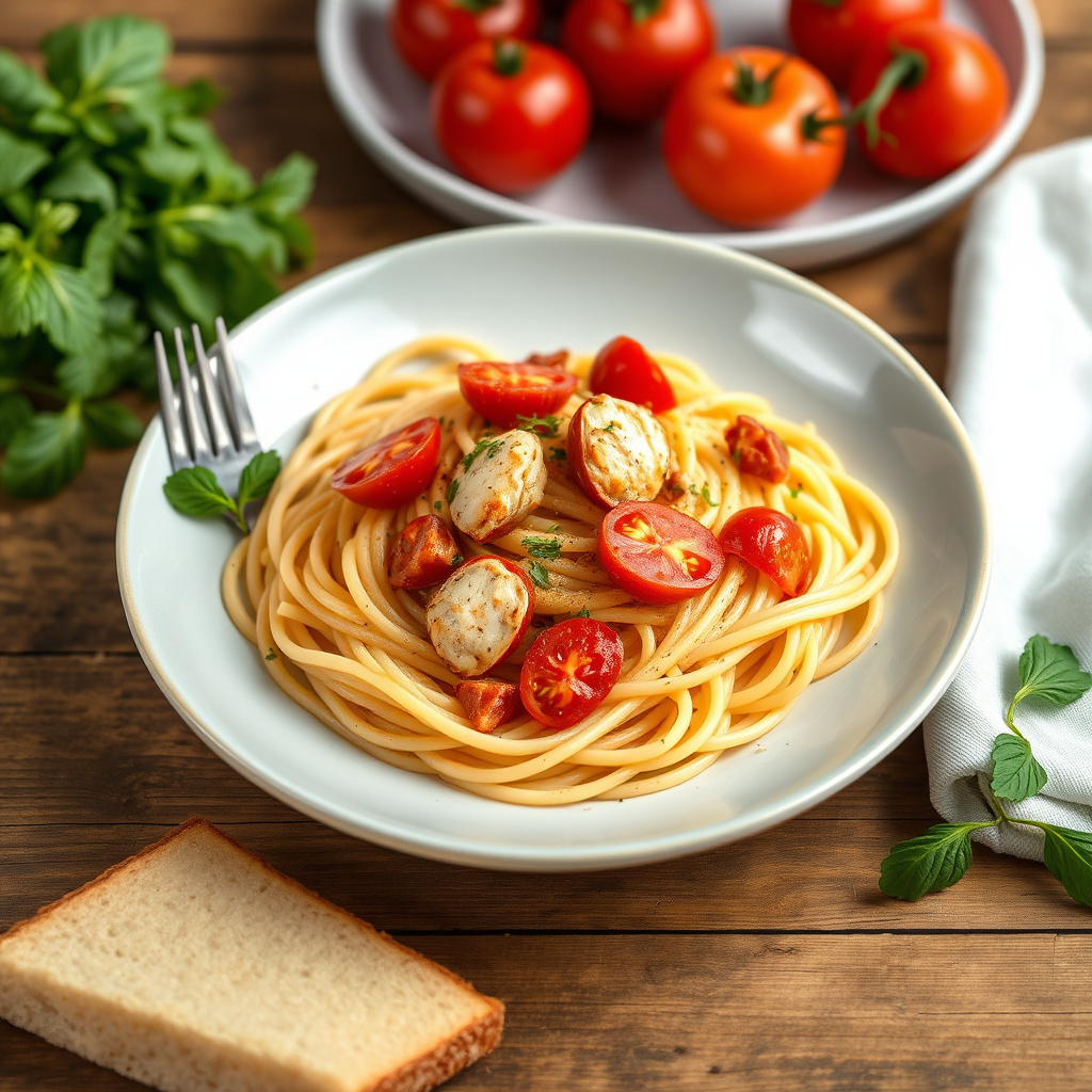 Spaghetti med krabbe og cherrytomater