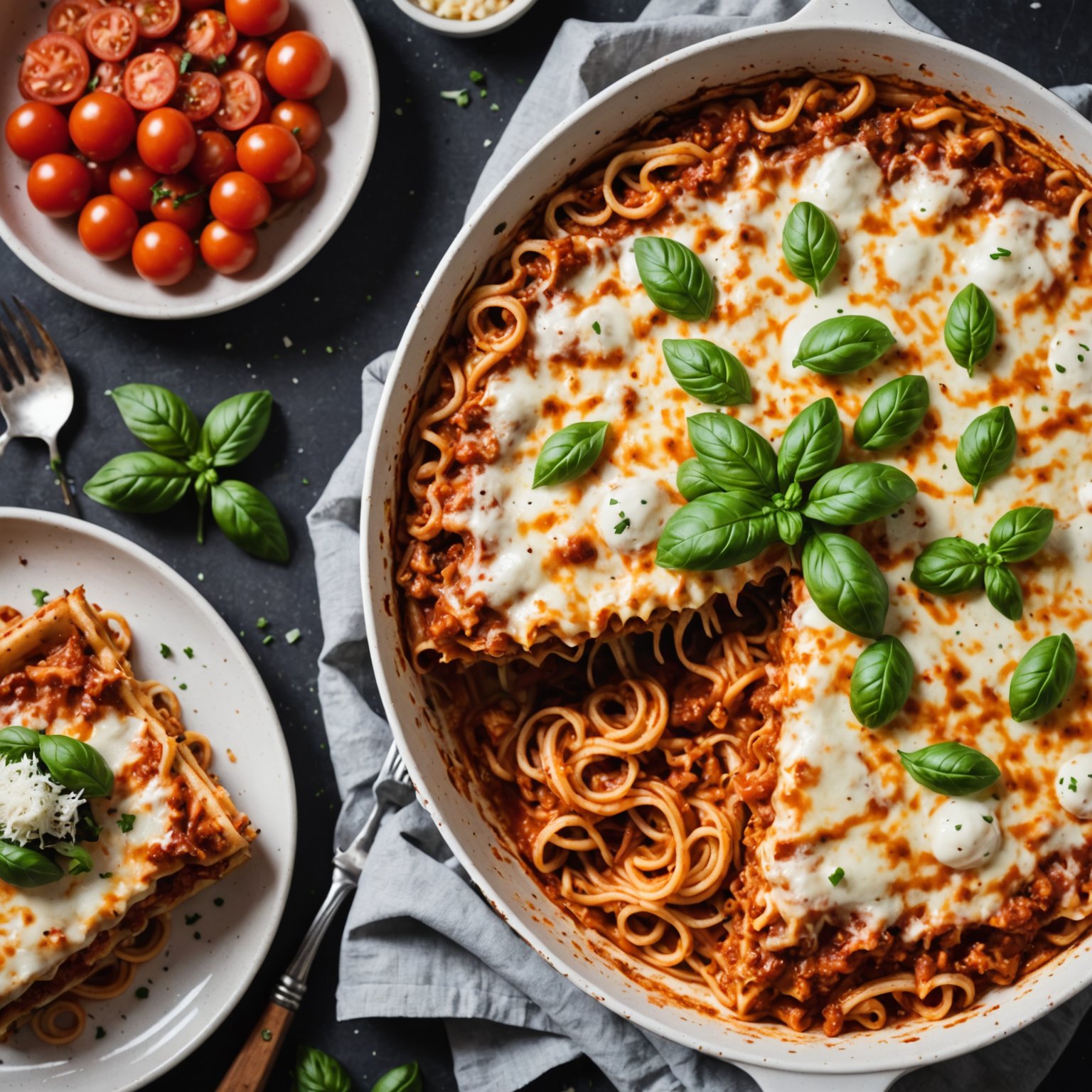Gratinert spaghetti med kjøttsaus og ost