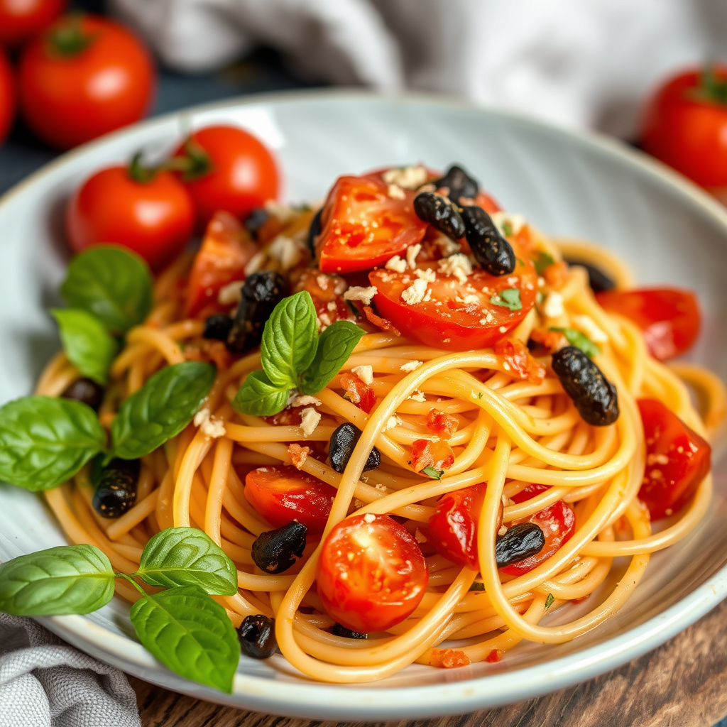 Spaghettini med tomater og ansjoser