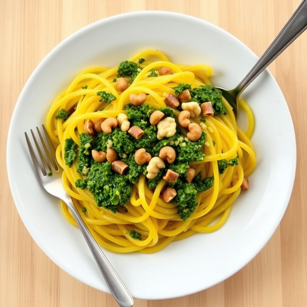 Spaghettigresskar med persille- og valnøttpesto