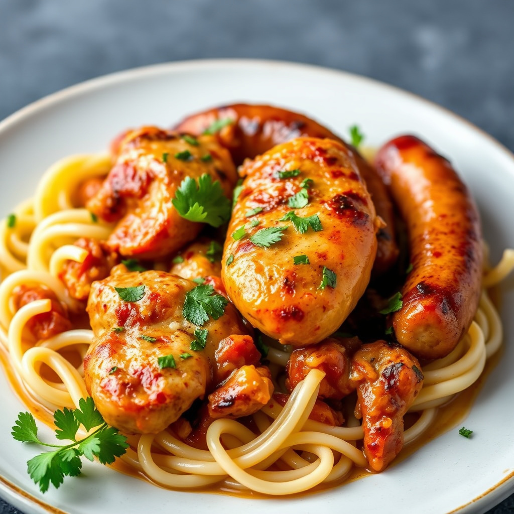 Spansk-inspirert kylling og pølse