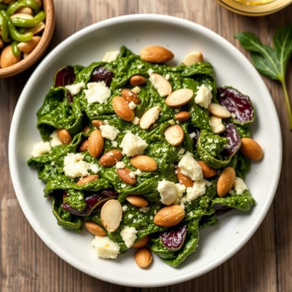Spenatpesto med mandler og pecorino