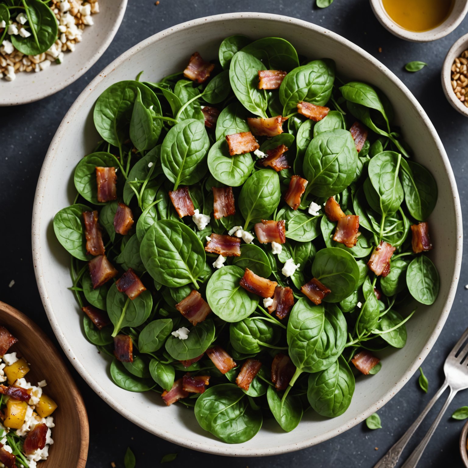 Spinat- og baconsalat med eple