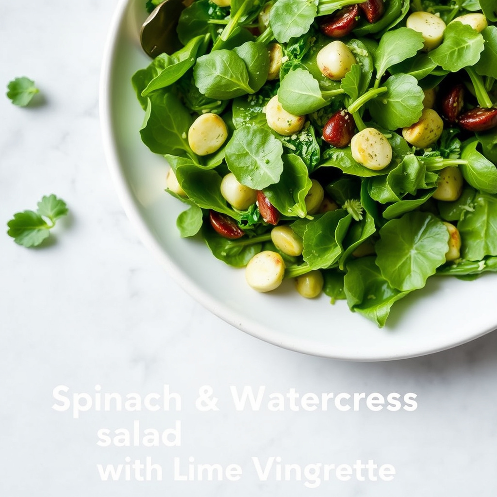 Spinat- og vannkresssalat med limevinaigrette