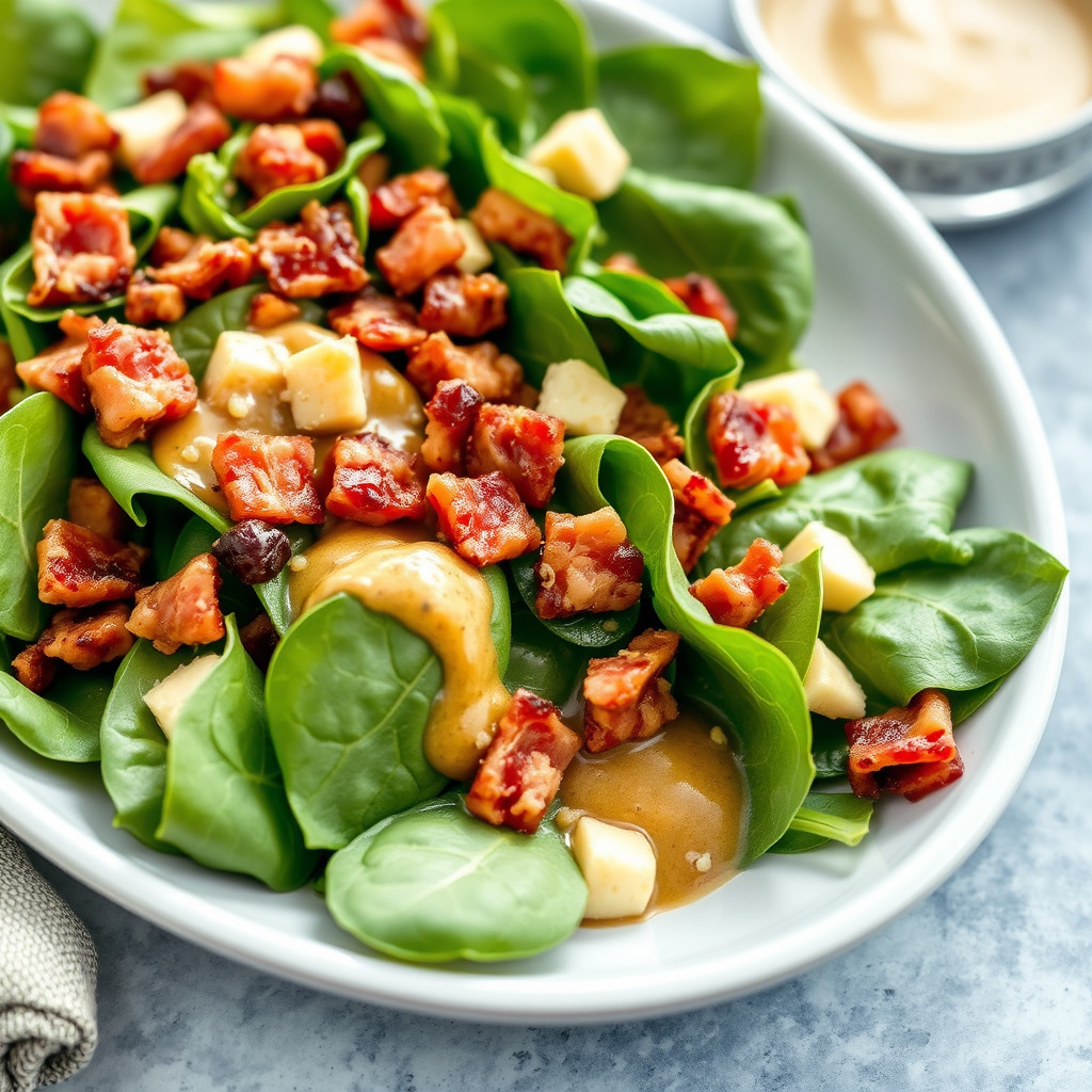Spinatssalat med varm bacon-dressing