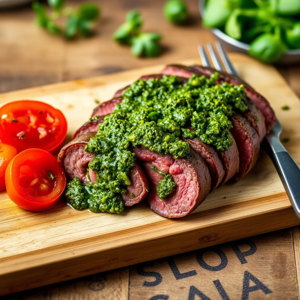 Spiralskåret indrefilet med basilikumpesto