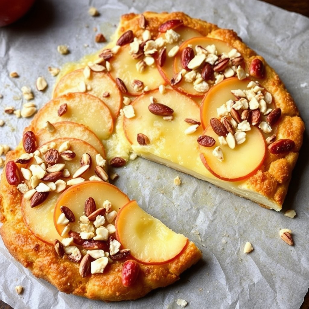 Sprø Braeburn-eple- og mandeltærte på plate