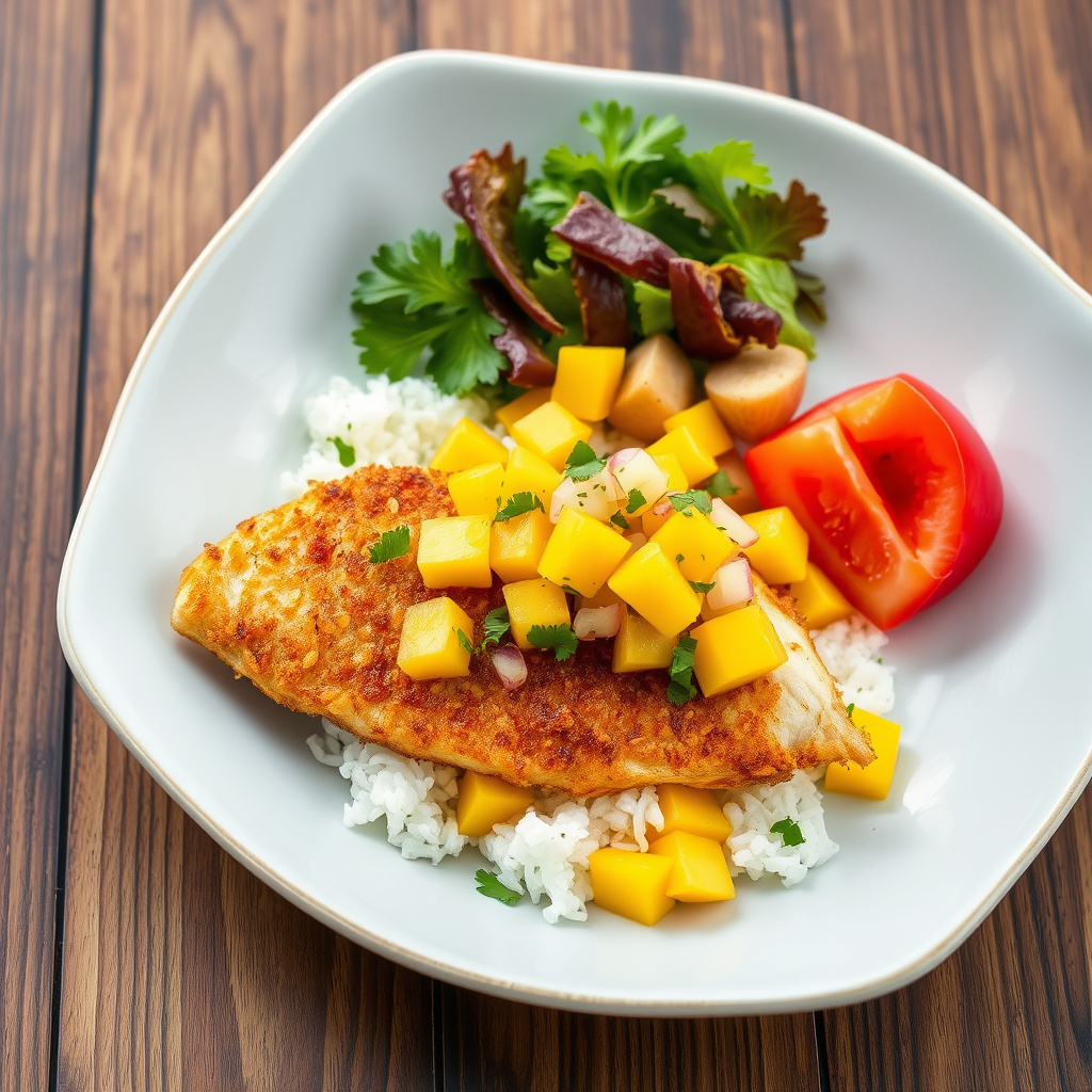 Sprø fisk med mangosalsa