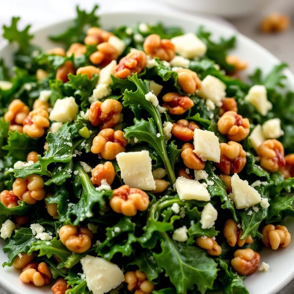 Sprø grønnkålssalat med valnøtter og pecorino