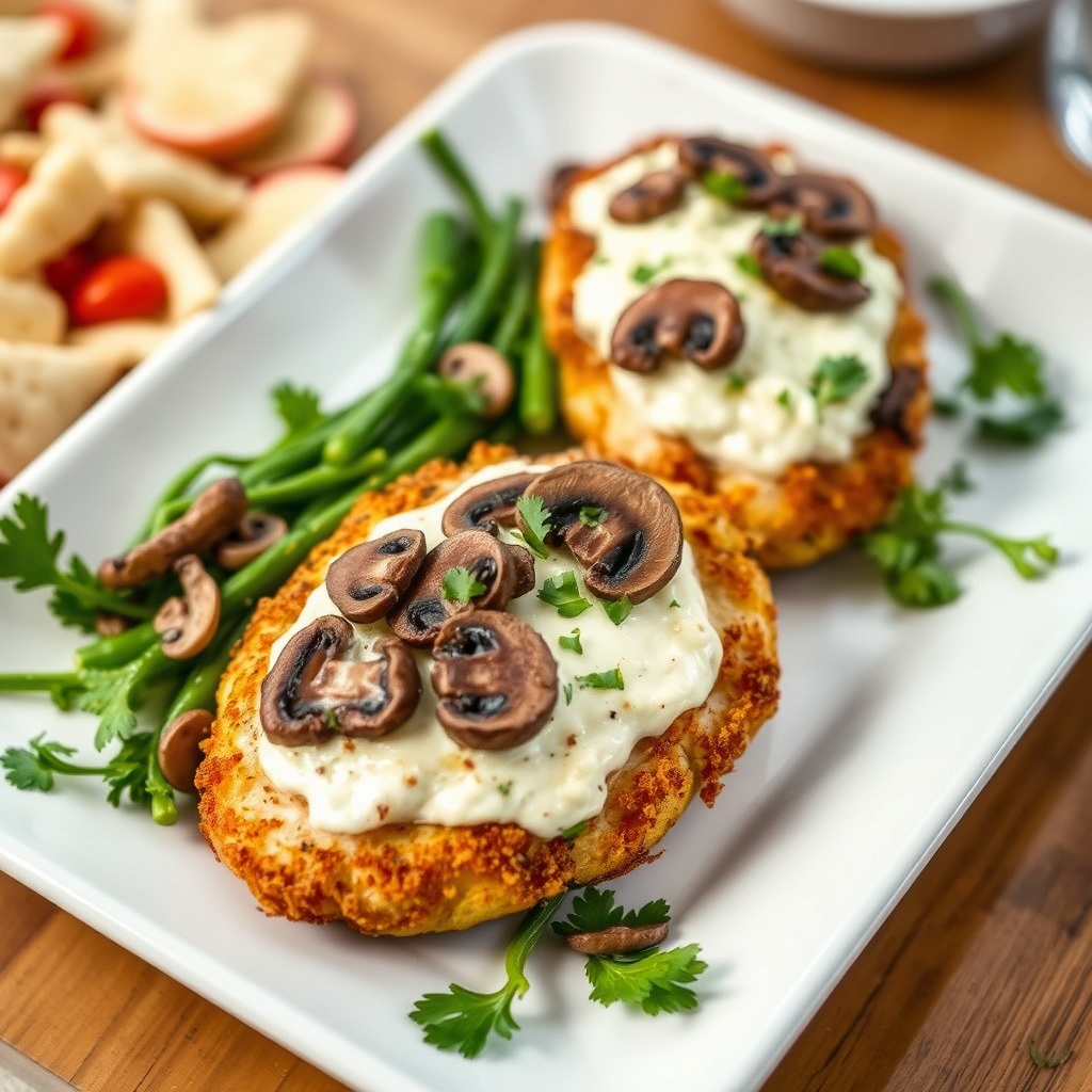 Sprø kyllingbryst fylt med sopp og geitost