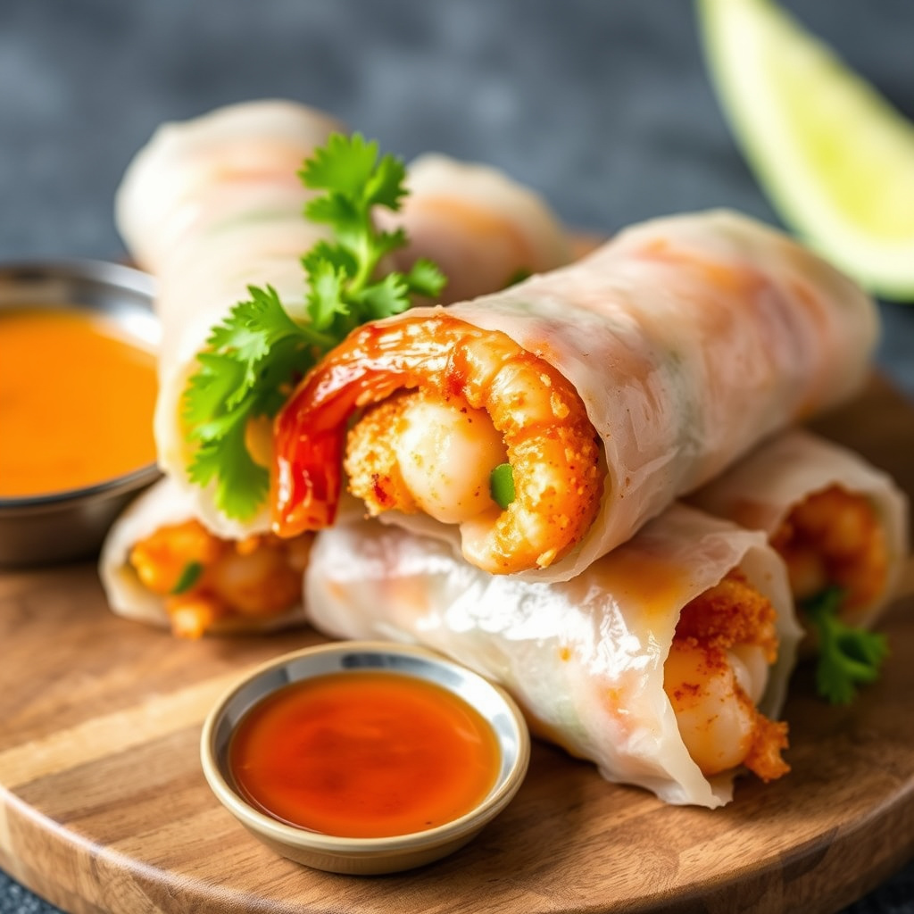 Sprø rekerull med ingefærsaus