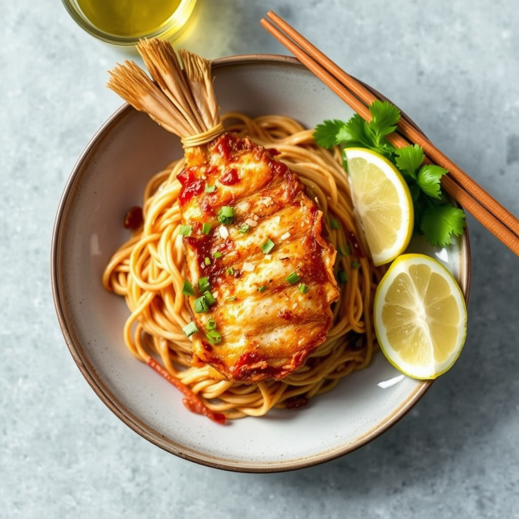 Sprø Snapper med indonesisk krydret salt og hvitløksfriterte nudler: Mie Goreng