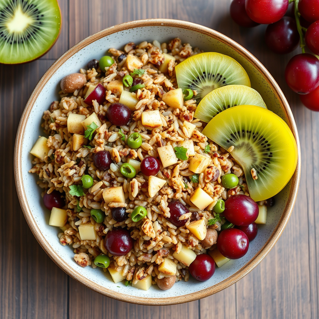 Sprø villrisalat med kiwifrukt og røde druer