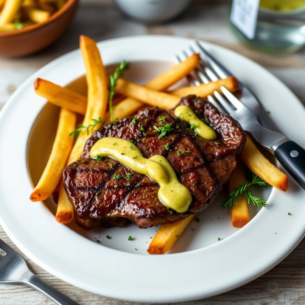 Steak frites med urtemustard