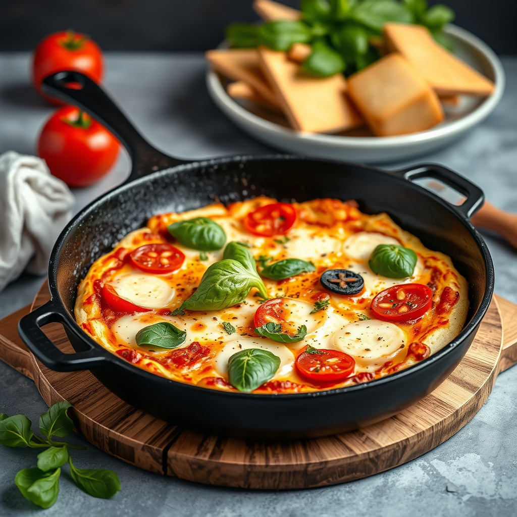 Stekepannepizza med pølse og spinatdip