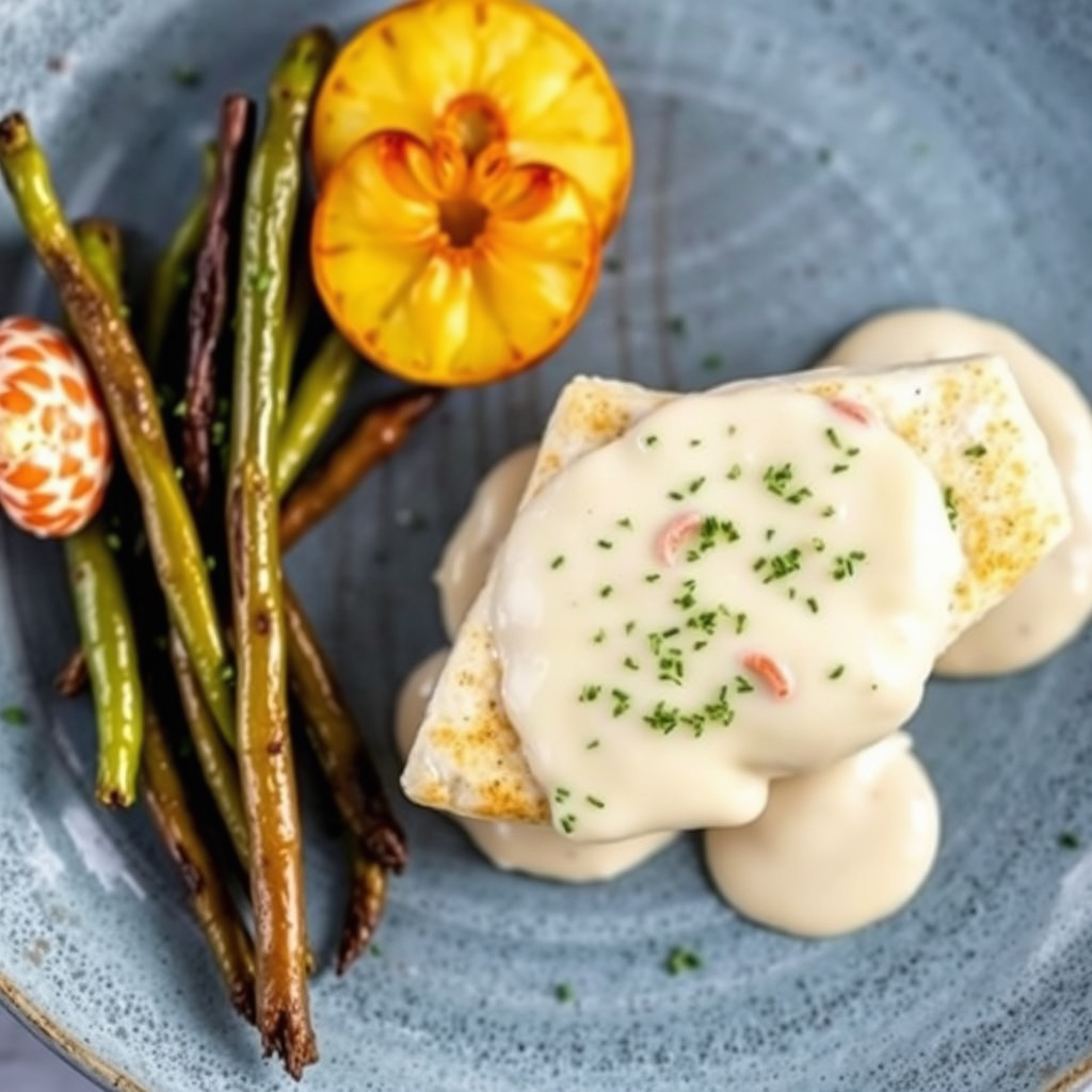 Stekt Boston-torsk med krabbe og hummerbrandy-saus