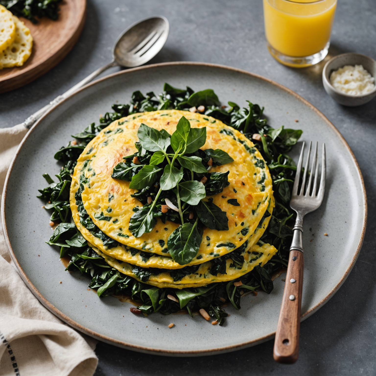 Stekt collard greens-omelett