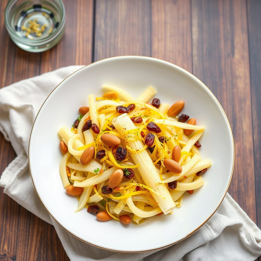 Stekt fennikel med mandler, rosiner og safran