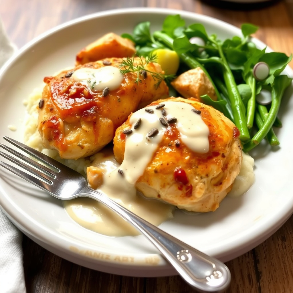 Stekt kylling med karve og kremet saus