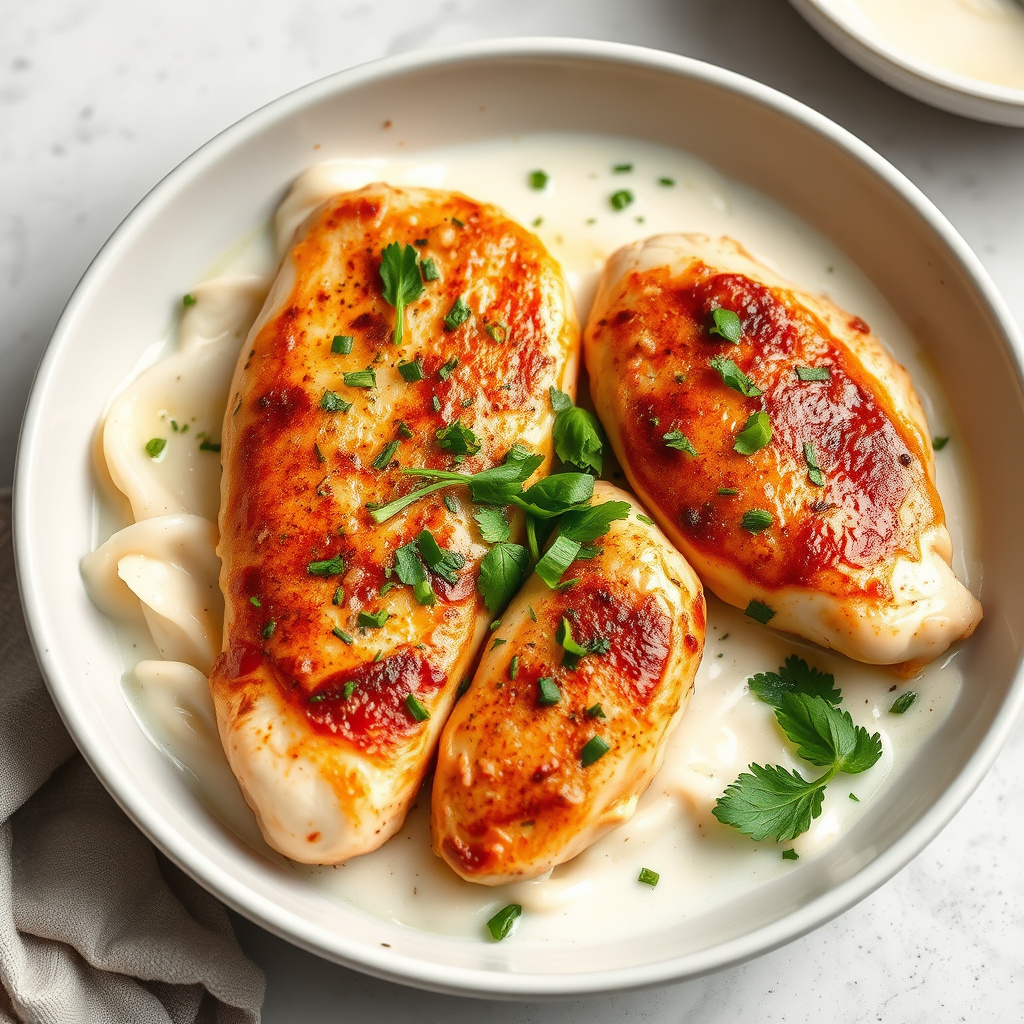 Stekt kyllingbryst med kokosmelk og urter