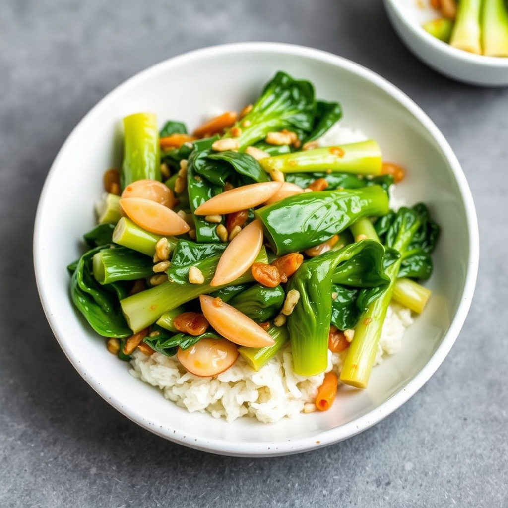 Stekt pak choi med ingefær og hvitløk
