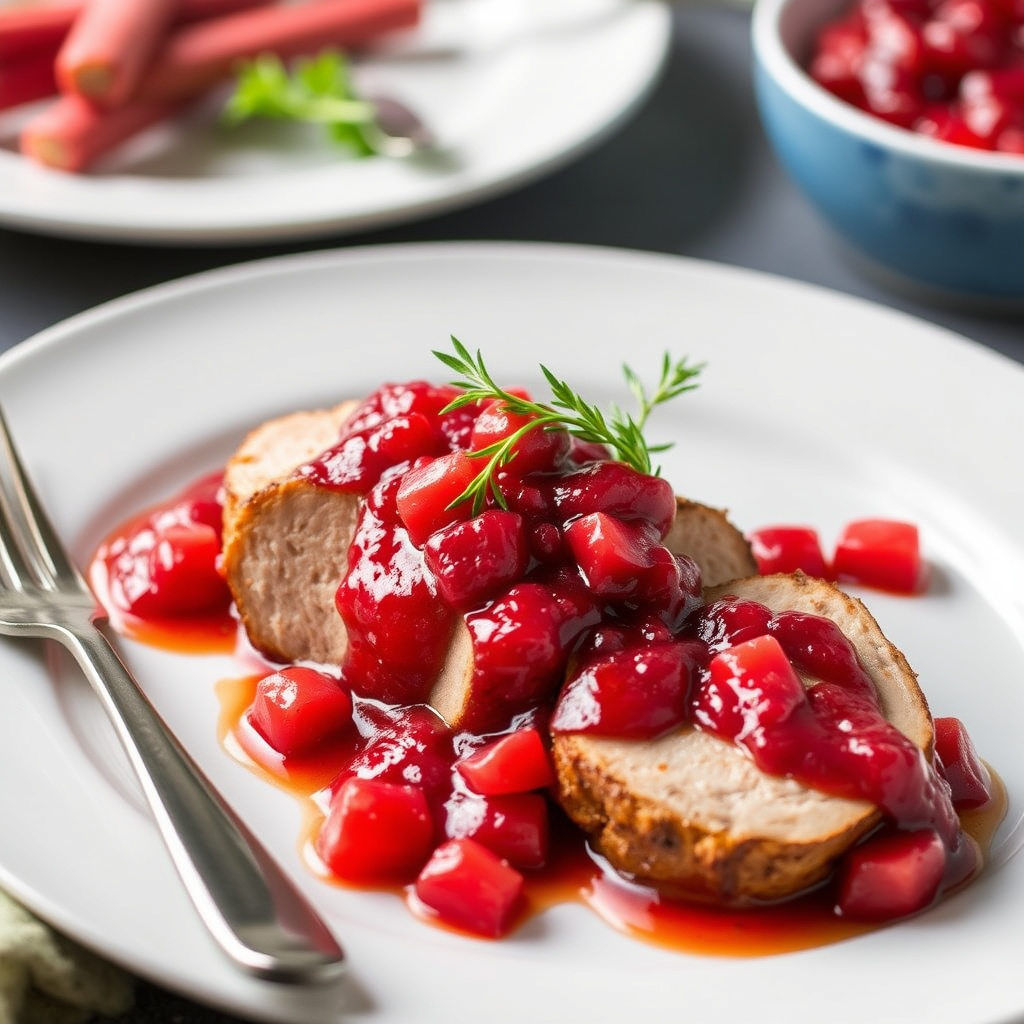 Stekt svinefilet med rabarbrakompotte