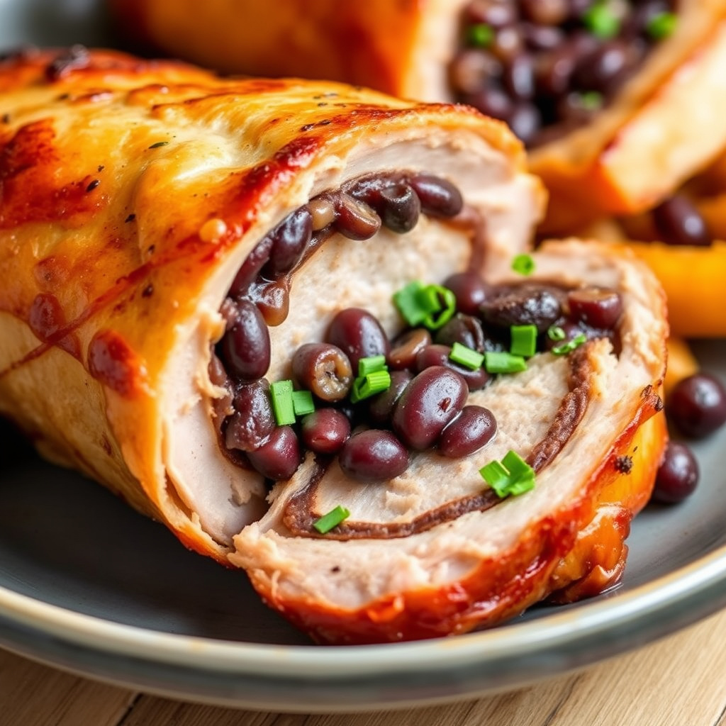 Stekt svinekjøtt fylt med svarte bønner