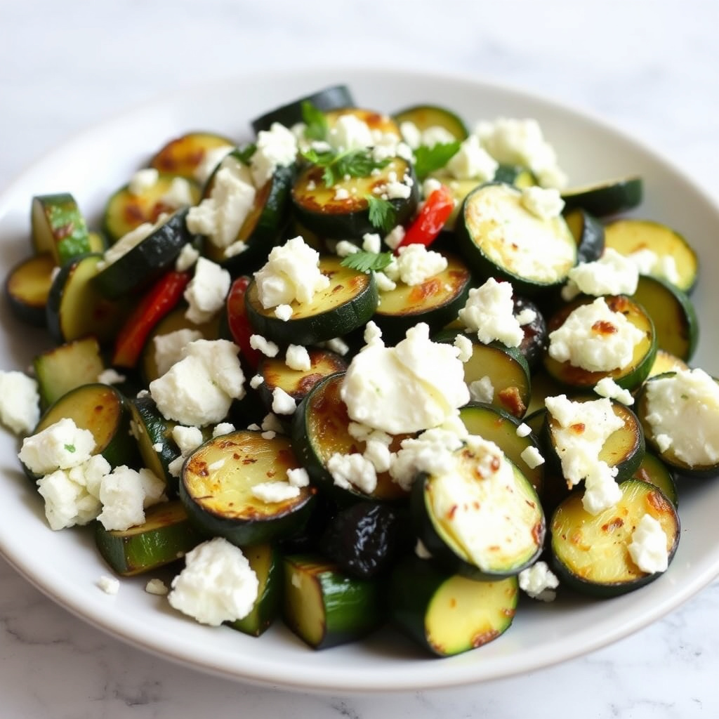 Stekt zucchini med fetaost og urter