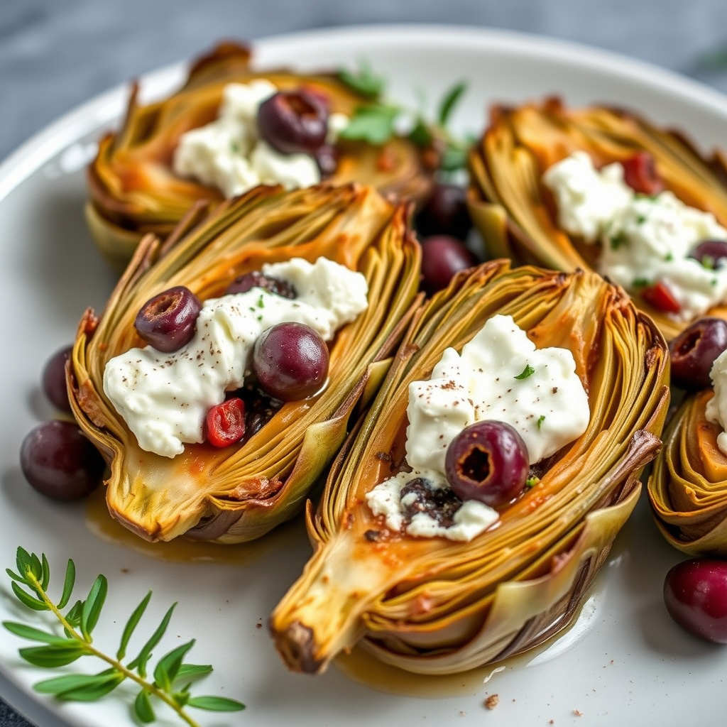 Stekte artisjokker med oliven og ricottaost