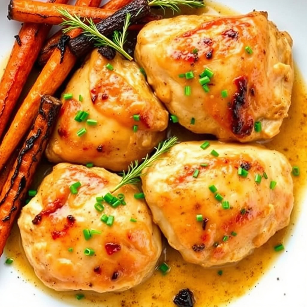 Stekte kyllinglår med brente gulrøtter